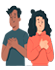 Ilustración de un hombre y una mujer con las manos sobre el pecho, en gesto de empatía y comprensión emocional.