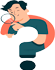 Ilustración de una persona con una lupa en la mano frente a un símbolo de interrogación, representando el concepto de transparencia y búsqueda de información clara.